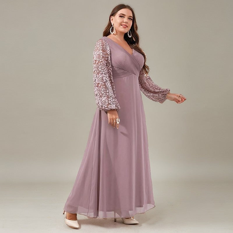 Curveins Plus Size V Neck Lantern Sleeve Sequin Evening Maxi Dress