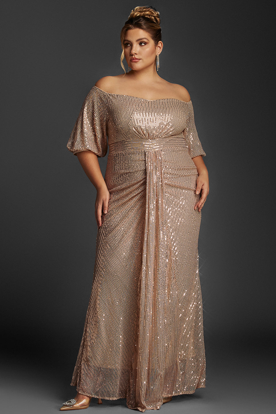 Curveins Plus Size Off-Shoulder Sequin Maxi Dress