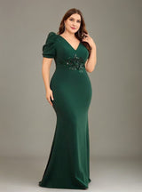Curveins Plus Size V-Neck Sequin Floral Bodycon Mermaid Maxi Dress