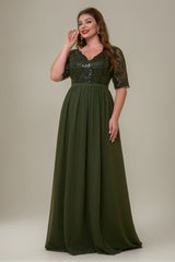 Curveins Plus Size V-Neck Sequin Floral Patchwork Maxi Dress