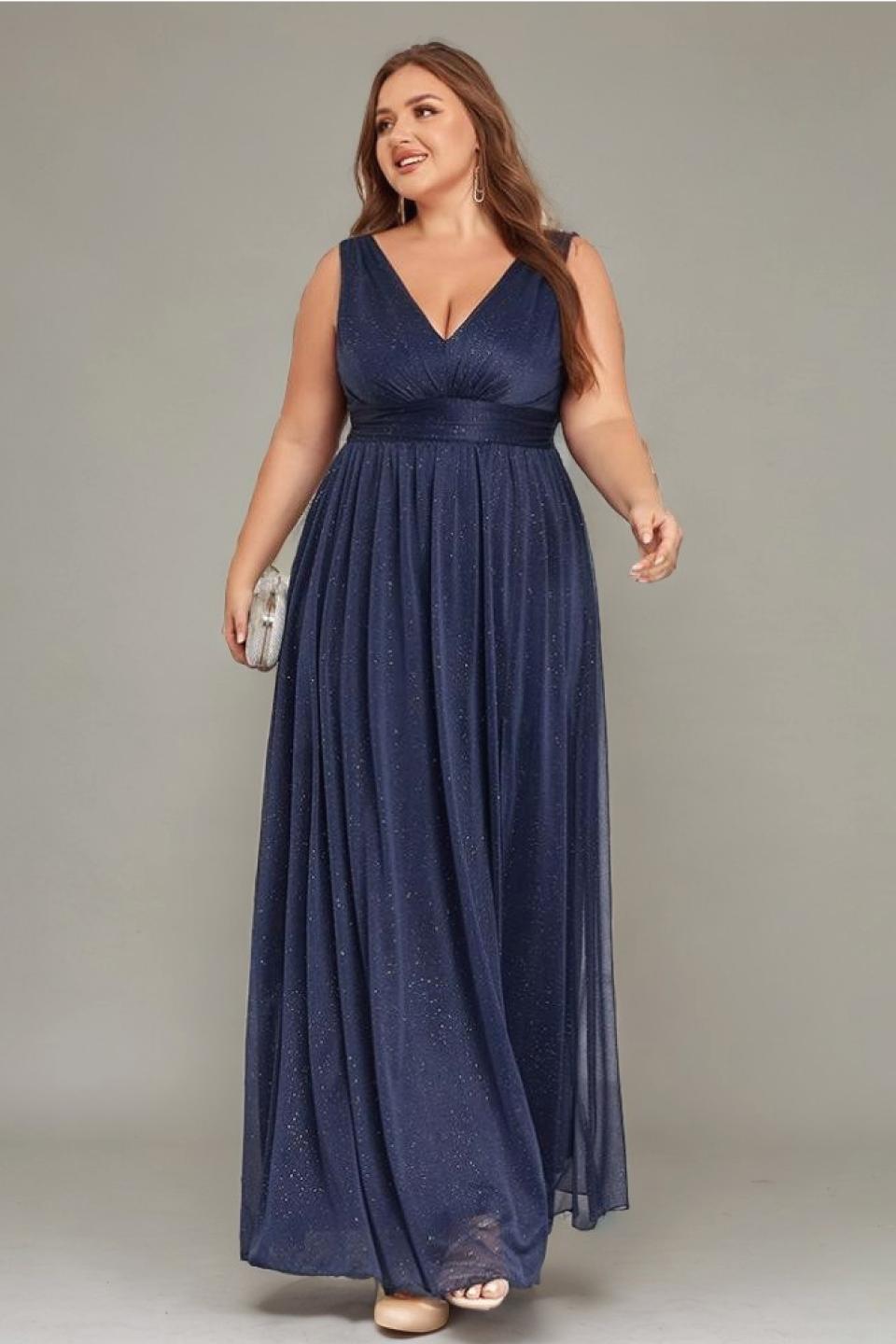 Curveins Plus Size V-Neck Sleeveless Split Hem Maxi Dress