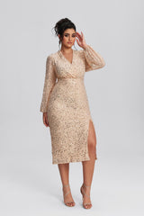 Curveins Plus Size Embellished Sequin Elegant V-Neck Bodycon Dress