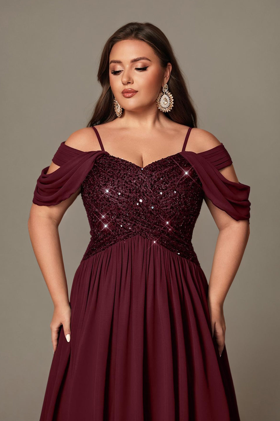 Curveins Plus Size Off-Shoulder Short Sleeve A-Line Maxi Dress
