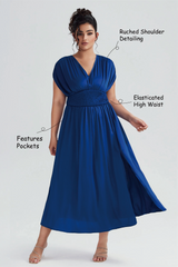 Curveins Plus Size Elegant Sleeveless Ruffled Shirred Maxi Dress