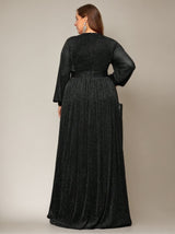Curveins Plus Size V-Neck Lantern Sleeve Slit Hem Maxi Dress