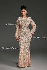 Curveins Plus Size Round Neck Puff Sleeve Striped Sequin Bodycon Maxi Dress