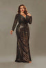 Curveins Plus Size V-Neck Long Lantern Sleeve Sequin Bodycon Maxi Dress