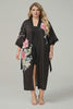 Curveins Plus Size Satin Floral Print 3/4 Sleeve Loose Pajama Set Sleepwear