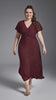 Curveins Plus Size V Neck Short Sleeve Ruched Sparkling Flared Midi Dress