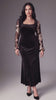 Curveins Plus Size Square Neck Metallic Velvet Mermaid Hem Glamorous Maxi Dress