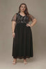 Curveins Plus Size V Neck Striped Maxi Dress With Fringe Batwing Sleeves