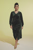 Curveins Plus Size V-Neck Long Sleeves Side Slit Bodycon Midi Dress