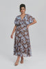 Curveins Plus Size V Neck Puff Sleeve Waist Defining Floral Print Elegant Maxi Dress