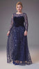 Curveins Plus Size Crew Neck Long Sleeve Leaf Sequin High Slit Velvet Maxi Dress