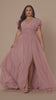 Curveins Plus Size V-Neck Ruffle Sleeve Split A-Line Maxi Dress