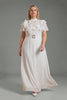 Curveins Plus Size Stand Collar Flare Sleeve Flowing A-Line Chiffon Maxi Dress