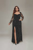 Curveins Plus Size Long Sleeves Side Slit Sequin Mermaid Maxi Dress