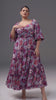 Curveins Plus Size V-Neck Flower Print Pleated Maxi Dress
