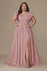 Curveins Plus Size V-Neck Ruffle Sleeve Split A-Line Maxi Dress