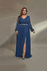 Curveins Plus Size V-Neck Long Sleeve Sequin Maxi Dress with Waist Tie and Side Slit