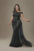 Curveins Plus Size One Shoulder Sleeveless Embroidered Sequin Patchwork Bodycon Maxi Dress
