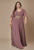Curveins Plus Size Batwing Sleeve V Neck Gathered Waist Elegant Maxi Dress