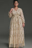 Curveins Plus Size V-Neck Sequin Tassel High-Waist Maxi Dress