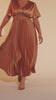 Curveins Plus Size Satin Ruched Elegant V-Neck Maxi Dress