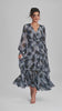 Curveins Plus Size V Neck Lantern Sleeve Cinched Waist Elegant Maxi Dress