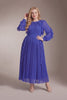 Curveins Plus Size Elegant Round Neck Long Sleeve Ruched Waist Slim Fit Evening Maxi Dress