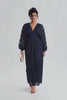 Curveins Plus Size V-Neck Sequin Balloon Sleeve Back-Slit Elegant Evening Maxi Dress