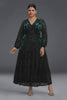 Curveins Plus Size V-Neck Flowy Bell Sleeves Pleated Velvet Maxi Dress