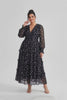 Curveins Plus Size V Neck Long Sleeve Floral Tiered Maxi Dress