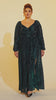 Curveins Plus Size Velvet Lantern Sleeve Plain Maxi Dress
