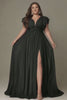 Curveins Plus Size V-Neck Ruffle Sleeve Split A-Line Maxi Dress