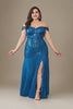 Curveins Plus Size Off-Shoulder Sequin Patchwork Maxi Dress with Side Slit