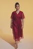 Curveins Plus Size V-Neck Ruffle Sleeve Embroidered Maxi Dress