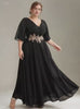 Curveins Plus Size V-Neck Embroidered Belted Maxi Dress