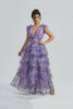 Curveins Plus Size V-Neck Sleeveless Floral Tiered Maxi Dress with Decorative Shoulder Detail