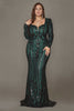 Curveins Elegant Plus Size V-Neck Floral Long Sleeve Sequin Bodycon Dress