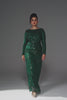 Curveins Plus Size Round Neck Long Sleeve Textured Sequin Bodycon Maxi Dress