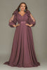 Curveins Plus Size Elegant V-Neck Batwing Sleeve Waist-Hugging Long Dress