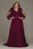 Curveins Plus Size Elegant V-Neck Batwing Sleeve Waist-Hugging Long Dress