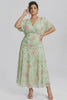 Curveins Plus Size V Neck Puff Sleeve Waist Defining Floral Print Elegant Maxi Dress