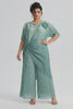 Curveins Plus Size Round Neck Short Sleeve Robe and Wide-Leg Pants Set