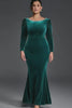 Curveins Plus Size Round Neck Long Sleeve Rhinestone Waist Bodycon Velvet Maxi Dress