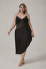 Curveins Plus Size Spaghetti Strap Sleepwear with Lace Top and Slanted Hem, Chic Feminine Nightwear
