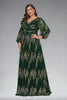 Curveins Plus Size Sequin V-Neck Lantern Sleeve Formal Party Maxi Dress