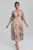 Curveins Plus Size V-Neck Flower Print Pleated Maxi Dress