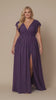 Curveins Plus Size V-Neck Ruffle Sleeve Split A-Line Maxi Dress